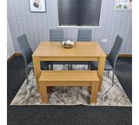 Kosy Koala 6 Seater Modern Light Wood Dining Table Set With 4 Grey Faux Leather Chairs And Bench Metal Legs H75 X L140 X W80 Cm
