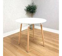 Kosy Koala 90Cm White Round Wooden Dining Table With Metal Legs For Dining Room White
