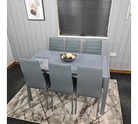 KOSY KOALA All Grey Glass Dining Table with 6 Grey Faux Leather Chairs - 134x70x75cm, 8mm Tempered Glass, Easy Assembly