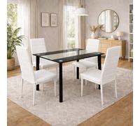 Kosy Koala Black Clear Glass 4 Gem Pattern Faux Leather Padded White Chairs Dining Room Furniture
