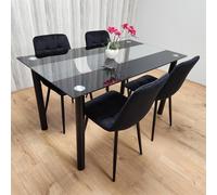 KOSY KOALA Black Glass Dining Set With 4 Black Velvet Chairs For Dining Room