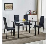 Kosy Koala Black Glass Dining Table Set With 4 Black Chairs For Dining Room And Kitchen Furniture