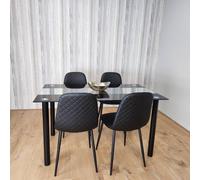 Kosy Koala Black Glass Dining Table Set With 4 Gem Pattern Chairs For Dining Room Furniture In Brown Brown