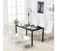 Kosy Koala Black Glass Dining Table Set With Set Of 6 White Faux Leather Chairs Dining Room Furniture