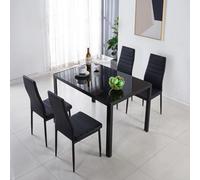 Kosy Koala Black Glass Rectangle Dining Table Set With 4 Black Metal Chairs Modern Dining Room Furniture