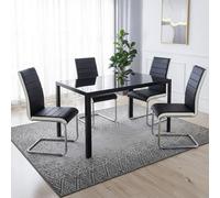 Kosy Koala Black Glass Rectangle Dining Table Set With 4 Faux Leather Chairs Dining Room Furniture