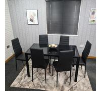Kosy Koala Black Glass Rectangle Dining Table Set With 6 Black Chairs Modern Dining Room Furniture