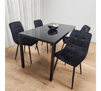 Kosy Koala Black Kitchen Dining Table And 4 Black Tufted Velvet Chairs Set Of 4 Dining Room Furniture