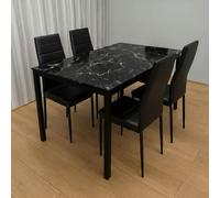 Kosy Koala Black Marble Effect Dining Table With 4 Black Faux Leather Chairs Kitchen Furniture