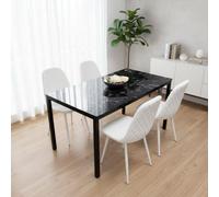 Kosy Koala Black Marble Effect Dining Table With 4 White Gem Pattern Faux Leather Chairs