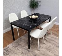 Kosy Koala Black Marble Effect Dining Table With 4 White Gem Pattern Faux Leather Chairs