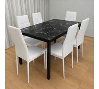 Kosy Koala Black Marble Effect Dining Table With 6 White Faux Leather Chairs