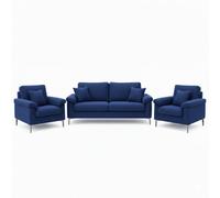 Kosy Koala Blue Fabric Sofa Set Two Seater Sofa And Two Single Armchairs Modern Furniture