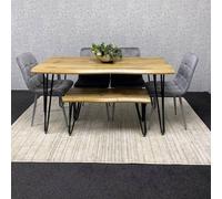 Kosy Koala Brown Wood Dining Table With Bench And 4 Grey Velvet Chairs, Furniture Brown One Size