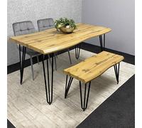 Kosy Koala Brown Wooden Dining Table, Bench With 2 Grey Chairs - Dining Kitchen Room Furniture Brown One Size