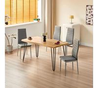 Kosy Koala Brown Wooden Dining Table Hairpin Legs With 4 Black Leather Chairs In Grey Grey One Size
