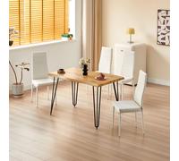 Kosy Koala Dining Table(140X80X75Cm) And 4 White Metal Chairs Set, Multi