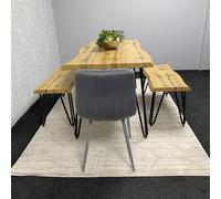 KOSY KOALA Brown Wooden Dining Table with 2 Grey Chairs & 2 Benches - Dining Kitchen Room Furniture in Bronze KOSY KOALA Bronze