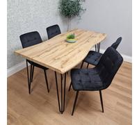 KOSY KOALA Brown Wooden Dining Table with 4 Black Chairs - Dining Kitchen Room Furniture