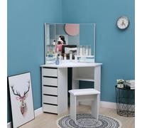 Corner Dressing Table Makeup Vanity 5 drawers and stool (White)