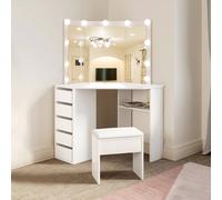 Kosy Koala Corner Dressing Table With Mirror And Stool Makeup Vanity Led Mirror Lights Hollywood Table In White White One Size