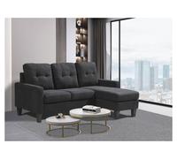 Kosy Koala Corner Sofa Fabric Sectional Sofa With Ottoman L-Shaped Black Sofa Couch Reversible 3-Seater Black