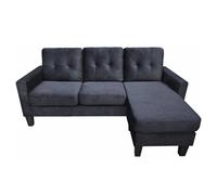 Kosy Koala Corner Sofa Velvet Sectional Sofa With Ottoman L-Shaped Black Sofa Couch Reversible 3-Seater Black