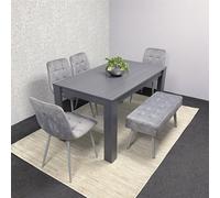 Kosy Koala Dark Grey Arrow Design Dining Table Set With Velvet Chairs & Bench
