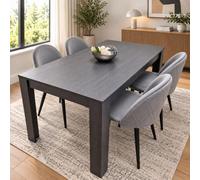 Kosy Koala Dark Grey Arrow Pattern Dining Table Set With 4 Grey Velvet Chairs, 140X80X75 Cm