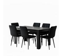 Kosy Koala Dark Grey Dining Table Set With 6 Black Tufted Velvet Chairs Dining Room Furniture