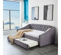 KOSY KOALA Daybed Velvet Sofa Bed With Underbed Trundle With 2 Mattresses in Grey | Size: Single KOSY KOALA Grey Single