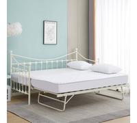 Kosy Koala Daybed With Pull Out Trundle White 3Ft Single Bed And 2 Mattresses Metal Guest Room Bedroom Living Room White Single