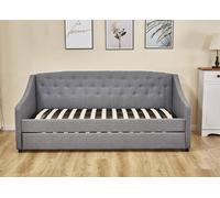 (Grey Daybed without mattresses) Linen fabric daybed sofabed with underbed trundle