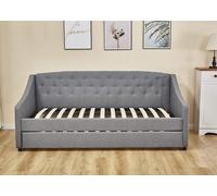 (Grey Daybed without mattresses) Linen fabric daybed sofabed with underbed trundle