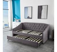 Kosy Koala Daybed With Trundle Grey 3Ft Single Velvet Tufted Wooden Bedroom