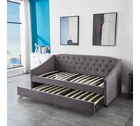 Velvet Daybed Single Sofa Bed With Underbed Trundle Guest Daybed KOSY KOALA Grey Single