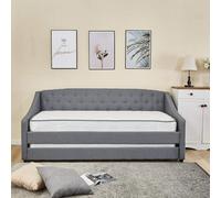 Kosy Koala Daybed With Trundle Grey 3Ft Single With 2 Mattresses Fabric Tufted Wooden Bedroom