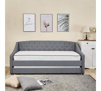 Kosy Koala Daybed With Trundle Grey 3Ft Single With 2 Mattresses Fabric Tufted Wooden Bedroom Grey Single