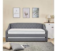 KOSY KOALA Daybed with Trundle Grey 3ft Single with 2 Mattresses Fabric Tufted Wooden Bedroom KOSY KOALA Grey Single