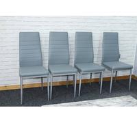 Set of 4 Grey Faux Leather Padded Chairs - Grey