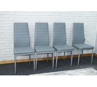 Set of 4 Grey Faux Leather Padded Chairs - Grey