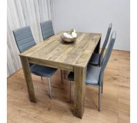 Kosy Koala Dining Room Table Set Of 4 Rustic Effect Dining Table With 4 Grey Faux Leather Chairs Kitchen Dining Table