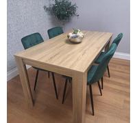 Kosy Koala Dining Set Of 4 Oak Effect Dining Table With 4 Green Velvet Chairs Dining Room Furniture