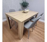 KOSY KOALA Dining Set of 4 Oak Effect Dining Table With 4 Grey Gem Patterned Chairs in Brown