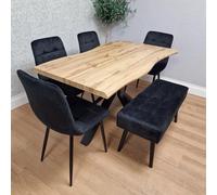 Kosy Koala Dining Set Of 5 Dining Table Set With 4 Black Velvet Chairs And 1 Black Bench Dining Room Furniture