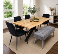 Kosy Koala Dining Set Of 5 Dining Table Set With 4 Black Velvet Chairs And 1 Grey Bench Dining Room Furniture