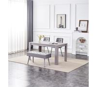 KOSY KOALA Dining Table & 2 Chairs With Bench Grey 2 Grey Velvet Chairs Wood Table Dining Set Furniture KOSY KOALA Grey