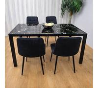 Kosy Koala Dining Table And 4 Chairs Black Marble Effect Glass 4 Velvet Black Chairs, Multi