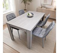 KOSY KOALA Dining Table & 4 Chairs Grey 4 Grey Velvet Chairs Wood Dining Set Furniture in Brown