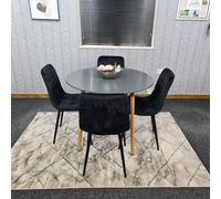 KOSY KOALA Dining Table & 4 Chairs Grey Round Table With 4 Black Velvet Chairs Dining Room Furniture in Brown